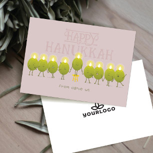 Cartão De Festividades Hanukkah Menorah Olives   Logotipo da empresa Mauv