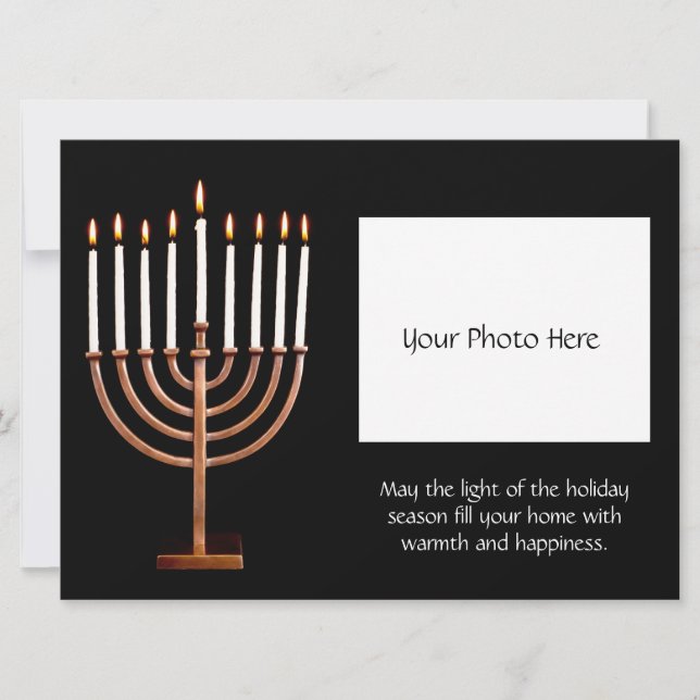 Cartão De Festividades Hanukkah Menorah personalizado com foto (Frente)