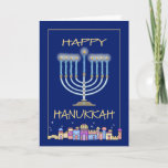 Cartão De Festividades Hanukkah Night<br><div class="desc">Cartão de férias Chanukah / Hanukkah. Celebre o festival das luzes com a família e os amigos. Dentro é personalizável: "Que este Chanukah e todos os dias que se seguem sejam cheios de alegria,  beleza e shalom."</div>