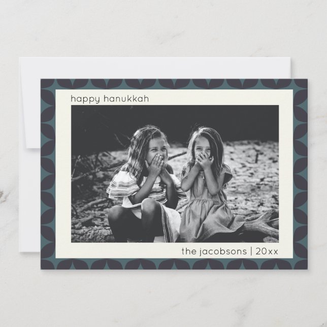Cartão De Festividades Hanukkah Photo Modern Geométrico Blue Border (Frente)