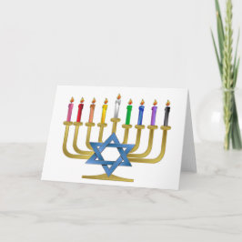 Cartão De Festividades Hanukkah Rainbow Candles Dourados Menorah