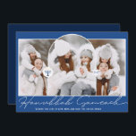 Cartão De Festividades Hanukkah Sameach legal roteiro azul menorah 3 foto<br><div class="desc">Hanukkah Sameach legal roteiro azul menorah 3 fotos</div>