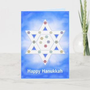 Cartão De Festividades Hanukkah Star e Snowflakes Blue