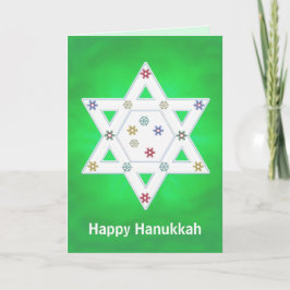Cartão De Festividades Hanukkah Star e Snowflakes Green