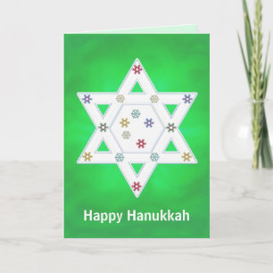 Cartão De Festividades Hanukkah Star e Snowflakes Green