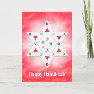Cartão De Festividades Hanukkah Star e Snowflakes Red