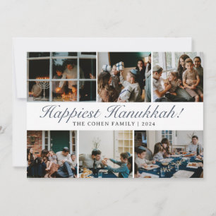 Cartão De Festividades Hanukkah Typografia Foto da família azul Colagem