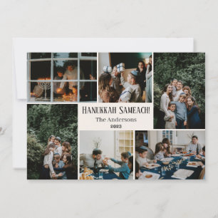 Cartão De Festividades Hanukkah Typografia Foto da família azul Colagem