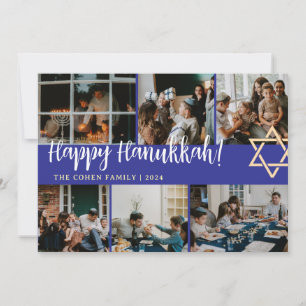 Cartão De Festividades Hanukkah Typografia Foto da família azul Colagem