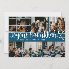 Cartão De Festividades Hanukkah Typografia Foto da família azul Colagem