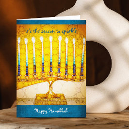 Cartão De Festividades Hanukkah Yellow Dourada Menorah Season to Sparkle