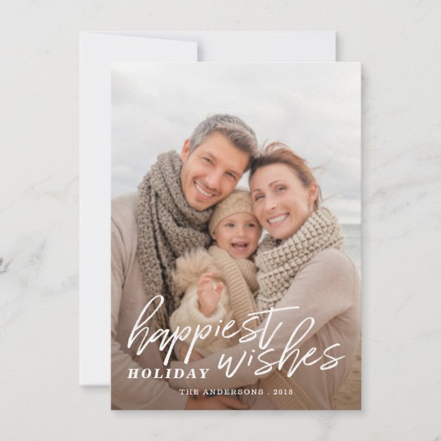 Cartão De Festividades Happiest Holiday Deseja Uma Foto De Script Manuscr (Frente)