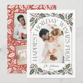 Cartão De Festividades Happiest Wish Arch Holly Berry 3 Photo Collage