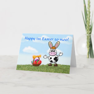 Cartão De Festividades Happy 1st Easter with cow baby's first easter