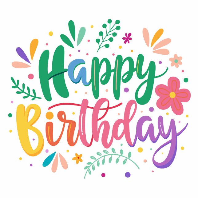 Cartão De Festividades Happy Birthday  (A vibrant and colorful birthday greeting card design featuring the words 'Happy Birthday'.)