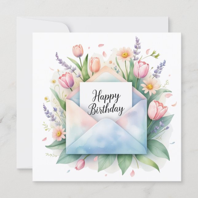 Cartão De Festividades Happy birthday & beautiful flowers. Greeting card (Frente)