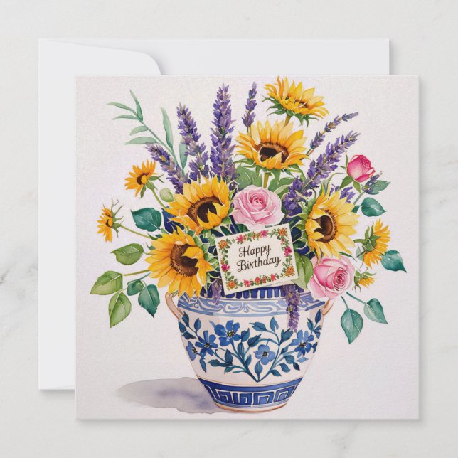 Cartão De Festividades Happy birthday & bouquet of flowers  holiday card (Frente)