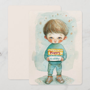 Cartão De Festividades Happy Birthday Boy Watercolor