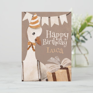 Cartão De Festividades Happy Birthday Card Goose with birthday gift