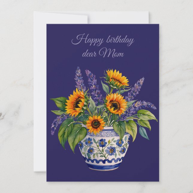 Cartão De Festividades Happy birthday dear Mom & bouquet of flowers (Frente)