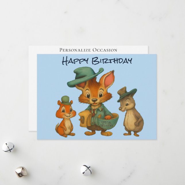 Cartão De Festividades Happy Birthday Funny Cute Cartoon Animal Delivery  (Frente/Verso In Situ)