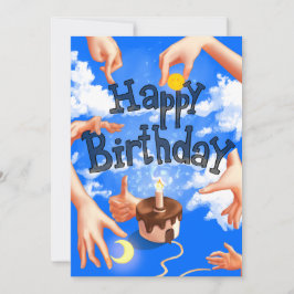 Cartão De Festividades Happy Birthday greeting cards Blue Clouds Hands
