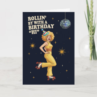 Cartão De Festividades Happy Birthday Retro Disco Roller Skate Woman
