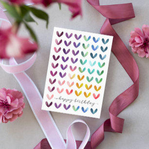Cartão De Festividades Happy Birthday Watercolor Hearts Blank Inside
