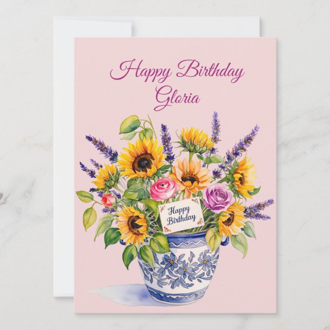 Cartão De Festividades Happy Birthday. Watercolour boquet. Greeting Card (Frente)