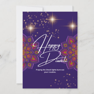 Cartão De Festividades Happy Diwali com luz e fundo violeta