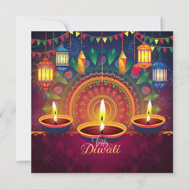 Cartão De Festividades Happy Diwali Diya Mandala Festival de Luz (Frente)