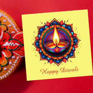 Cartão De Festividades Happy Diwali Mandala Diya Festival de Amarelo Clar