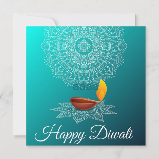 Cartão De Festividades Happy Diwali Mandala Diya Festival do Azul Claro (Frente)