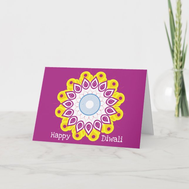 Cartão De Festividades Happy Diwali Mandala Magenta Amarelo (Frente)