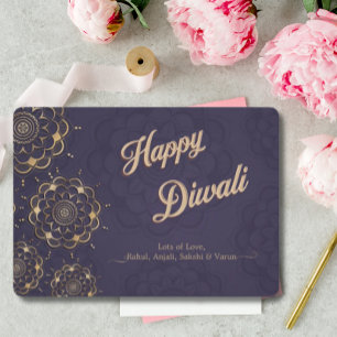 Cartão De Festividades Happy Diwali Saudando Mandala Dourado Roxo
