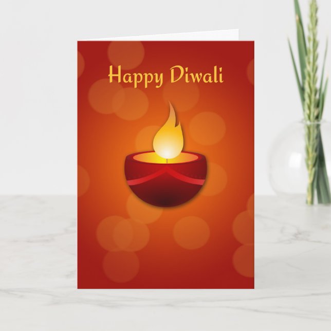 Cartão De Festividades Happy Diwali, Vela Vermelha (Frente)