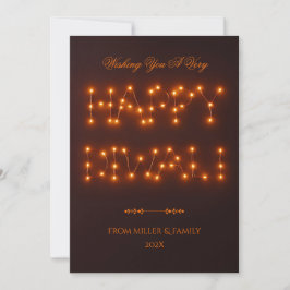 Cartão De Festividades Happy Diwali Warm String Lights Typografia Art
