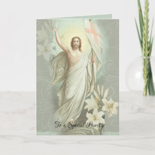 Cartão De Festividades Happy Easter Blessings Resurrection Priest Vintage