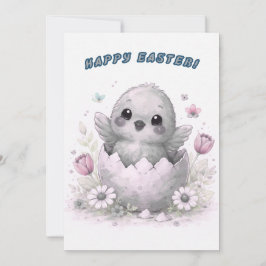 Cartão De Festividades Happy Easter Cute Baby Chick Hatching Egg Spring
