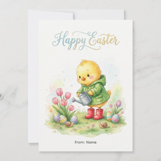 Cartão De Festividades Happy Easter Cute Chick Spring (Frente)