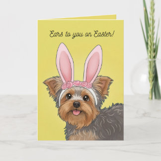 Cartão De Festividades Happy Easter Cute Yorkie Dog in Bunny Ears