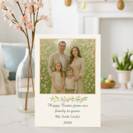 Cartão De Festividades Happy Easter Floral Family Photo Flat Holiday Card