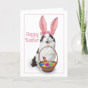 Cartão De Festividades Happy Easter For Anyone Cat in Bunny Ears
