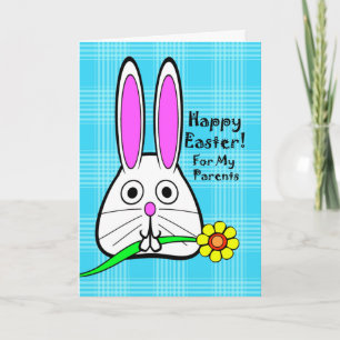 Cartão De Festividades Happy Easter for Parents, Cute Rabbit and Flower