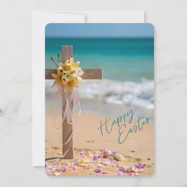 Cartão De Festividades Happy Easter from Florida Cross & Lilies on Beach