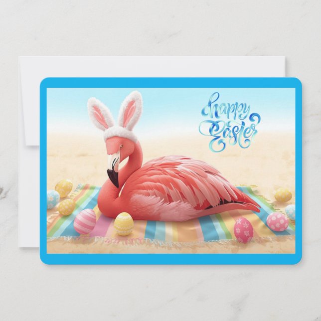 Cartão De Festividades Happy Easter from Florida Flamingo Bunny on Beach (Frente)