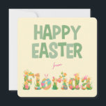 Cartão De Festividades Happy Easter from Florida Pastel Flowers<br><div class="desc">Happy Easter from Florida! The design on this gorgeous tropical-themed holiday card features a vibrant digital illustration of the word "Florida" decorated for Easter in pastel colors. It includes Easter eggs, lilies, tulips, and a bunny head integrated into the lettering. The style is cheerful and festive with a bright sunny...</div>