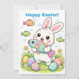 Cartão De Festividades Happy Easter Funny Bunny April Fools Fish Humor