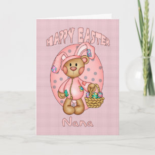Cartão De Festividades Happy Easter - Nana - Cute Teddy Bear In Bunny Cos
