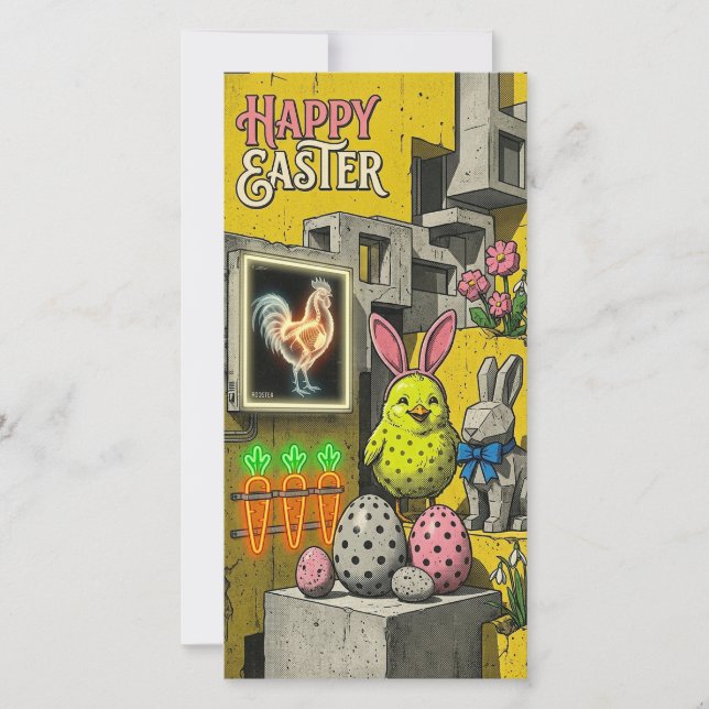 Cartão De Festividades Happy Easter Retro Card (Frente)